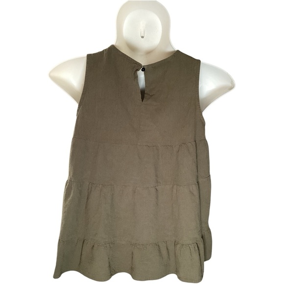 Olive Sleeveless Tiered Blouse, Stretch, Plus Size 2X - Picture 2 of 10